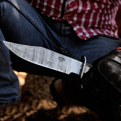 Wildfire Damascus Bowie Knife with Stag Antler Handle